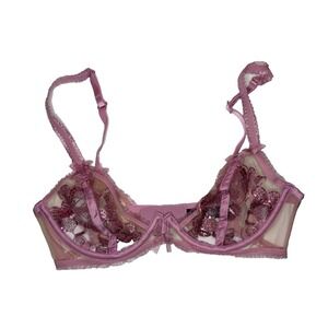 For Love & Lemons Light Pink Sheer Floral Grace Underwire Bra Size Small